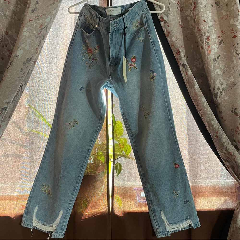 Floral Embroidered Straight Leg Jeans